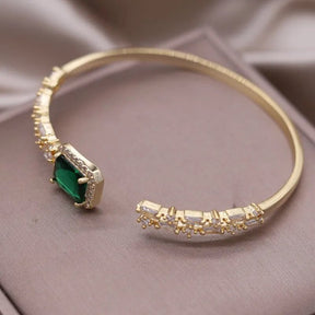 Bracelete com Esmeralda e Zircônias Banhado a Ouro 14k